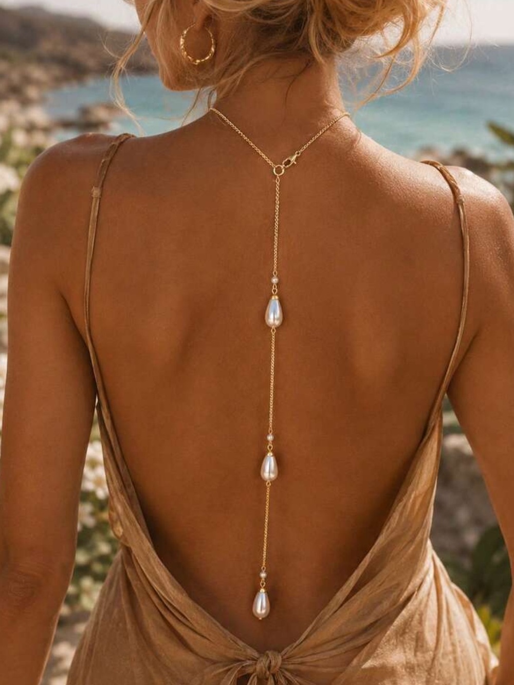 1pc Water Drop Pearl Necklace, Convertible Front And Back Chain, Elegant